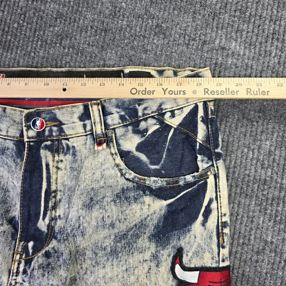 UNK Heritage America Jeans Mens 36 x 34 NBA Basketball Distressed Patches Grunge - Picture 14 of 16